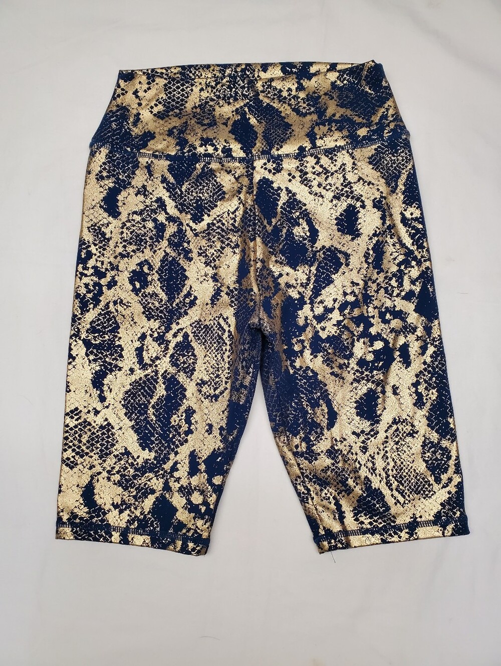 Astoria Activewear Navy Gold Metallic Snake Print High Waist Biker Shorts Large